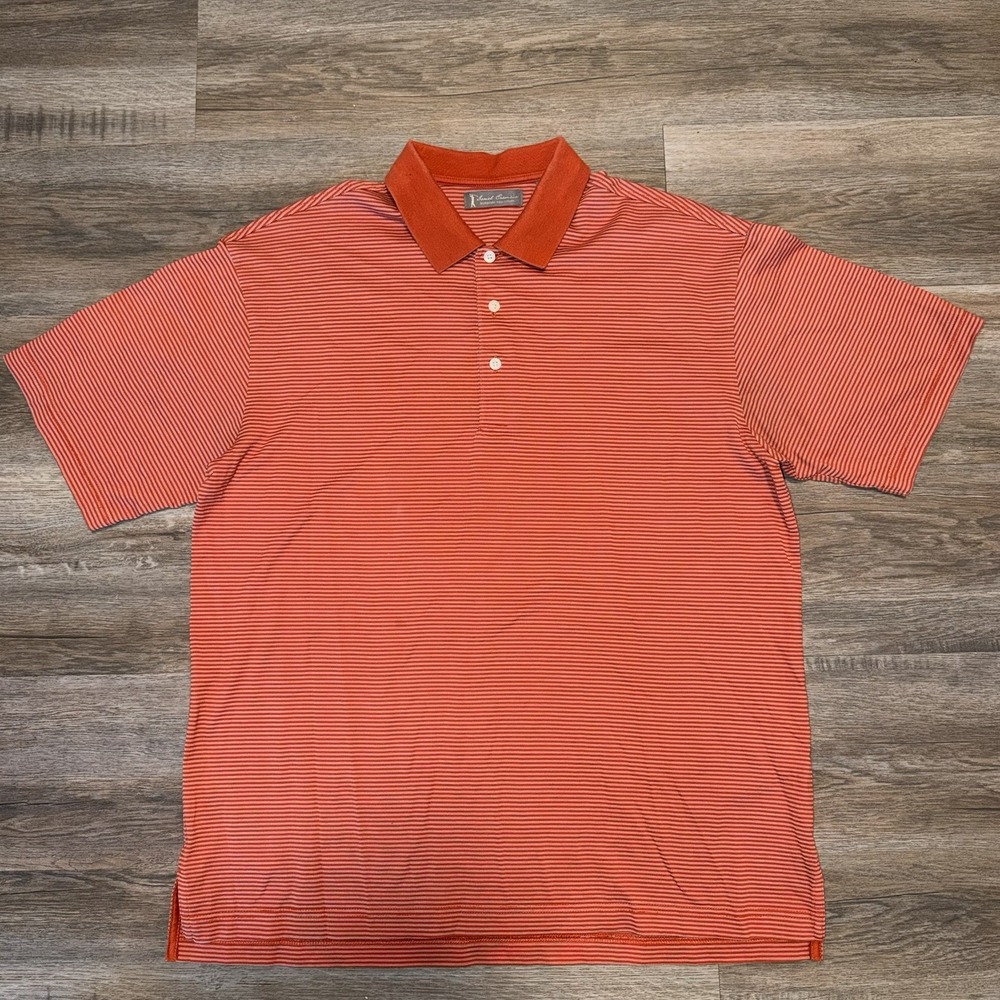Daniel Cremieux Signature Shirt Golf Mens Large Striped Polo Shirt Orange White